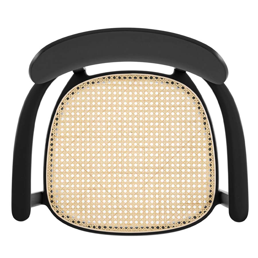 THONET 118 FV Holzstuhl mit Armlehnen | Rohrgeflecht-Sitz | Buche gebeizt schwarz | Draufsicht