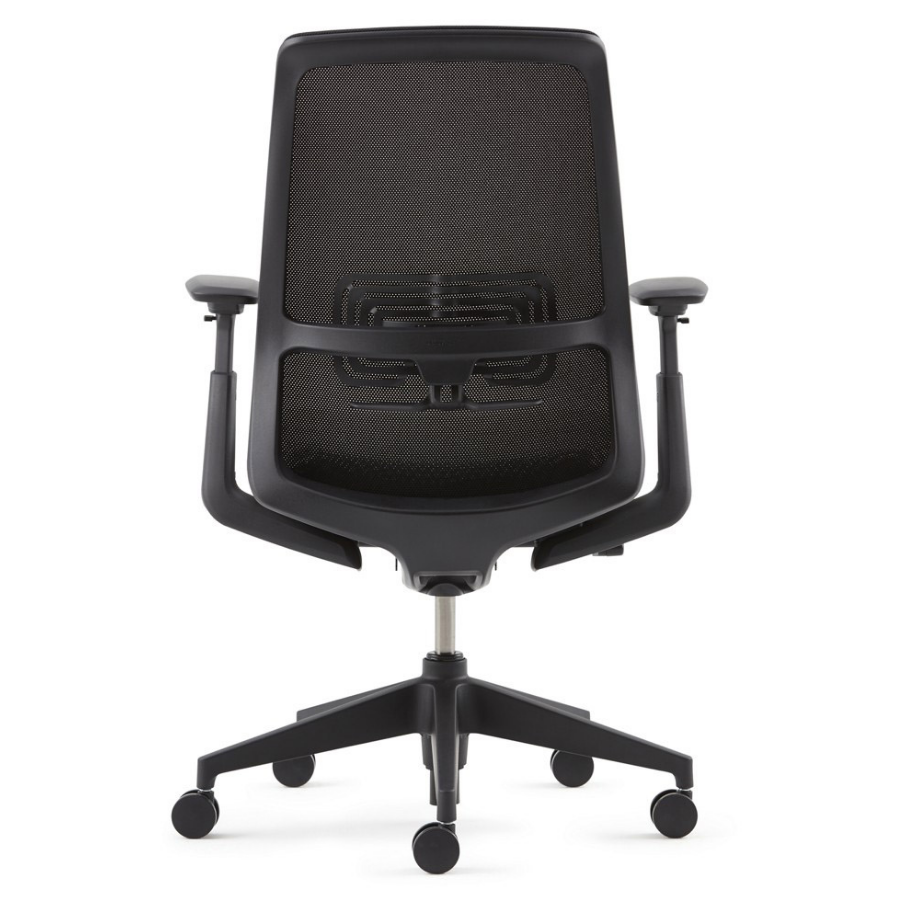 HAWORTH Soji Bürodrehstuhl schwarz mit Netzrücken - Rückansicht