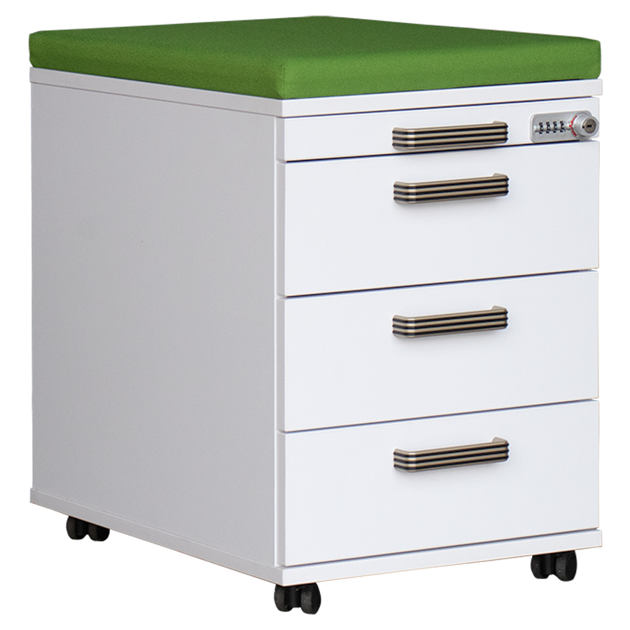 RWH Rollcontainer ROCK weiß - Sitzkissen grün - optionales Zahlenschloss