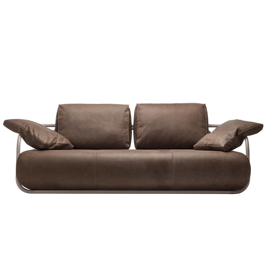 THONET 2002 Bugholzsofa mit Armlehnen - Leder braun