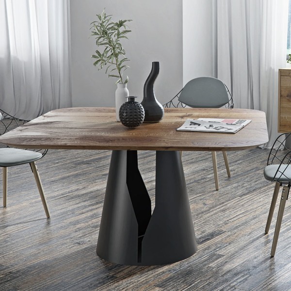 Trebord Mono Tisch Eckig Tischplatte Nuss, Gestell RAL9005 schwarz
