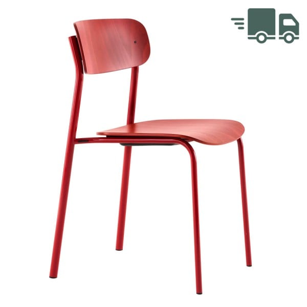 THONET S 243 Stahlrohrstuhl | Buche rostrot gebeizt | Gestell tomatenrot