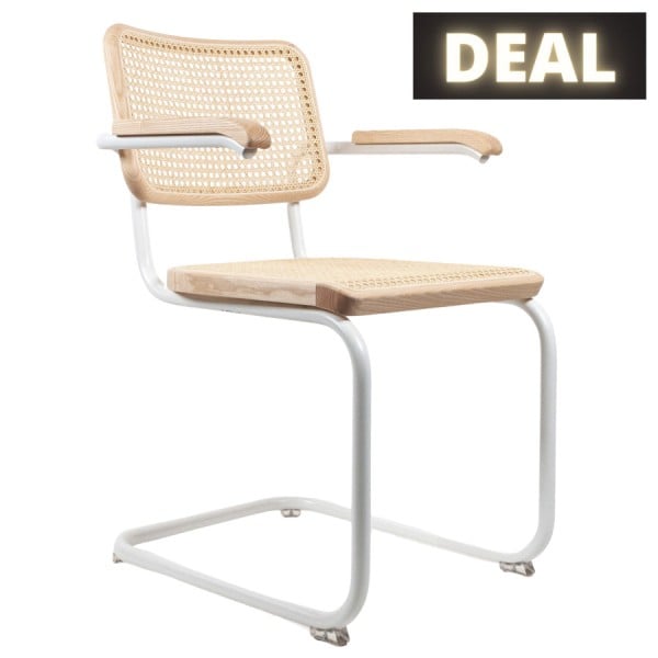 THONET Stahlrohr-Freischwinger S 64 V Esche Pure Materials mit Rohrgeflecht-Sitz - Gestell weiß