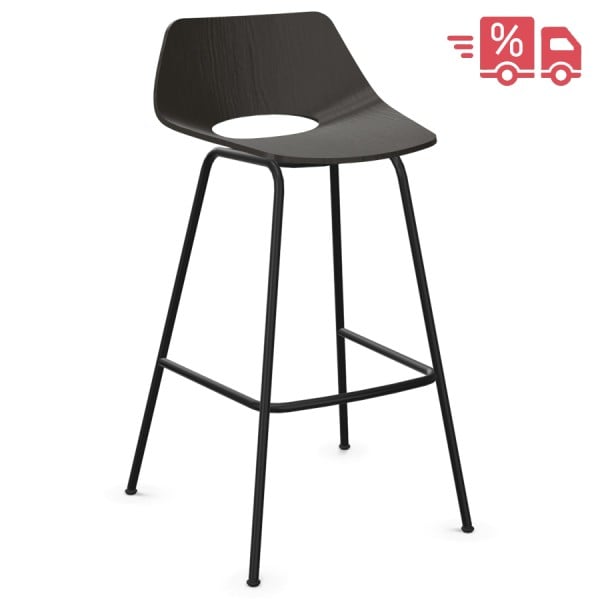 THONET S 661 H Stahlrohrhocker Edelholz schwarz - Gestell schwarz matt
