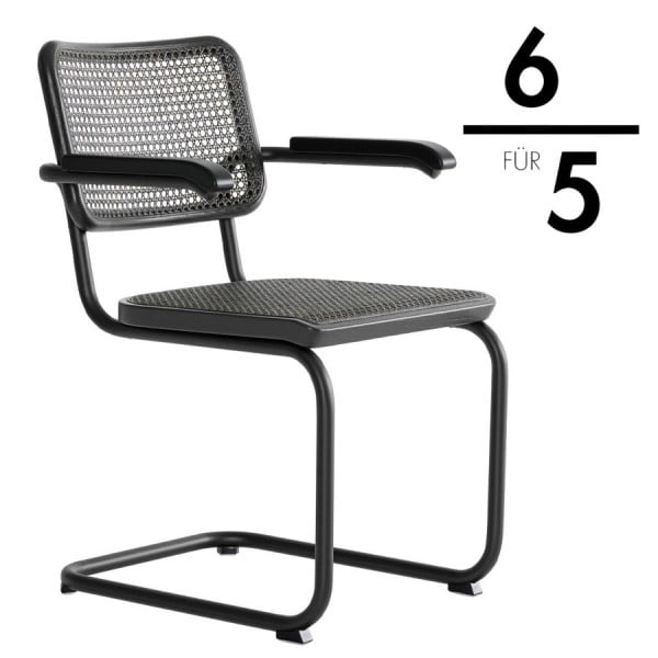 THONET S 64 V Dark Melange schwarz | Stahlrohr-Freischwinger mit Armlehnen | Gestell schwarz