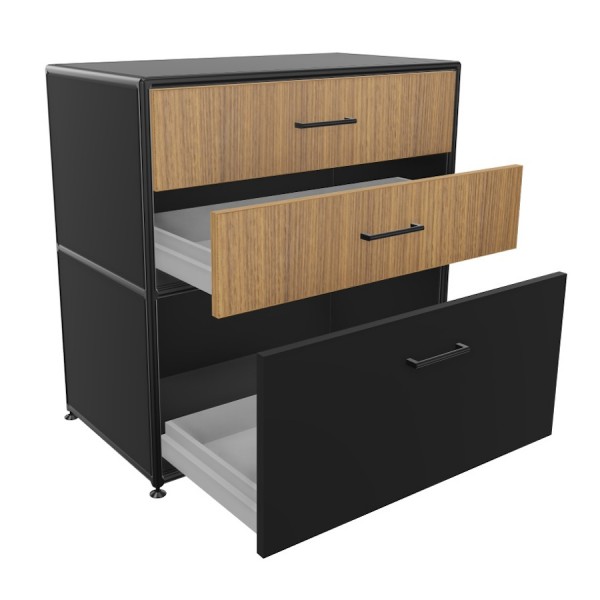 Bosse Regal Black Edition Höhe 2 OH Breite 80 cm in Funier mit Schüben offen