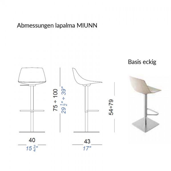 Abmessungen lapalma MIUNN Basis eckig