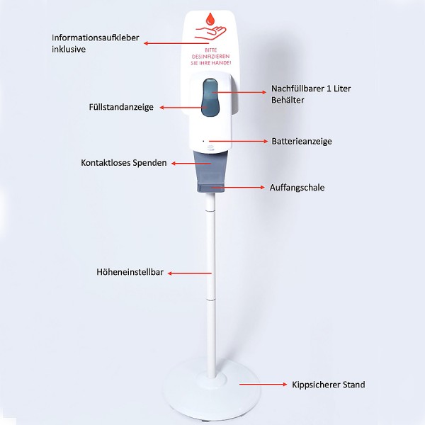Desinfektionsspender höhenverstellbar mit Sensor und Standfuß - Übersicht