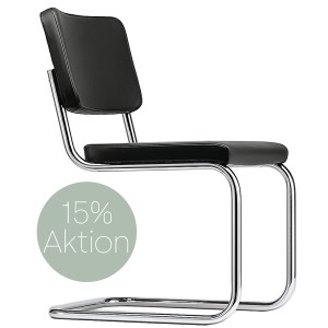 THONET Stahlrohr-Freischwinger S 32 PV Polstersitz Naturleder schwarz - Gestell verchromt THONET Stahlrohr-Freischwinger S 32 PV Polstersitz Naturleder schwarz - Gestell verchromt