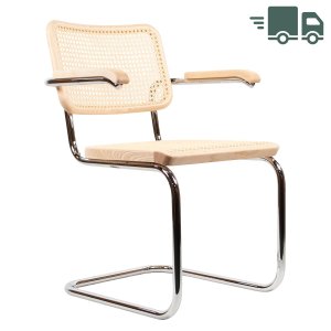 THONET Stahlrohr-Freischwinger S 64 V Esche Pure Materials mit Rohrgeflecht-Sitz u. Armlehnen THONET Stahlrohr-Freischwinger S 64 V Esche Pure Materials mit Rohrgeflecht-Sitz u. Armlehnen