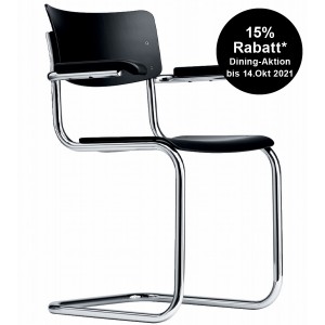 THONET Stahlrohr-Freischwinger S 43 F Formholzschalen schwarz gebeizt mit Armlehnen THONET Stahlrohr-Freischwinger S 43 F Formholzschalen schwarz gebeizt mit Armlehnen