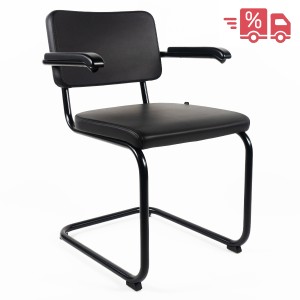 THONET Stahlrohr-Freischwinger S 64 PV | Polstersitz Nubukleder schwarz | Armlehnen THONET Stahlrohr-Freischwinger S 64 PV | Polstersitz Nubukleder schwarz | Armlehnen
