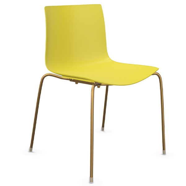 Arper Catifa 46 0251 einfarbig gelb - Gestell aus Messing - Frontansicht