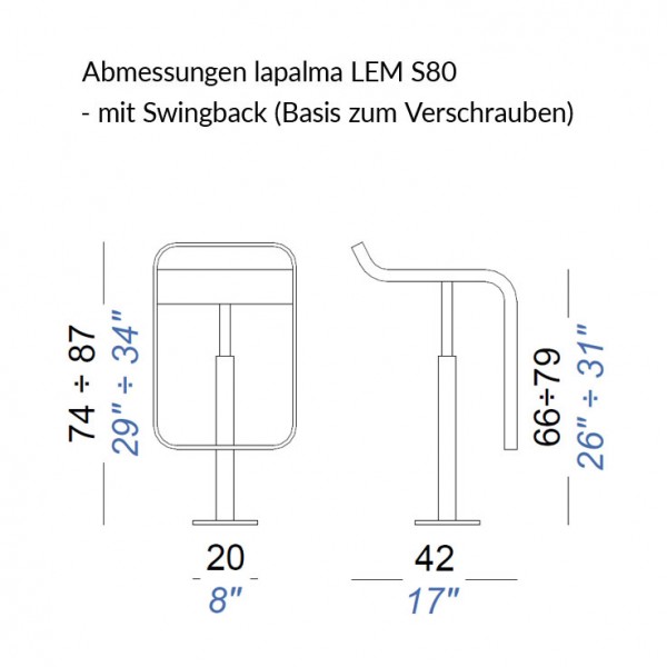 lapalma LEM S80 Barhocker 66-79 cm Gestell verchromt viele Sitzvarianten