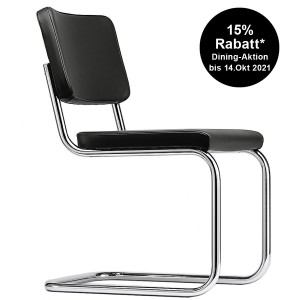 THONET Stahlrohr-Freischwinger S 32 PV Polstersitz Naturleder schwarz - Gestell verchromt THONET Stahlrohr-Freischwinger S 32 PV Polstersitz Naturleder schwarz - Gestell verchromt