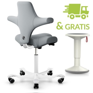 HAG Capisco 8106 hellgrau 094 mit Interstuhl UP Hocker weiss HAG Capisco 8106 hellgrau 094 mit Interstuhl UP Hocker weiss