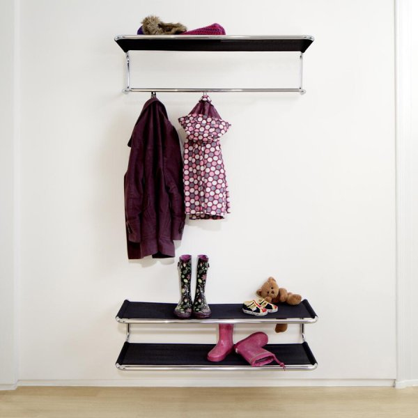 THONET Stahlrohr Garderobe Schuhablage S 1521 | Netzgewebe schwarz | Gestell verchromt THONET Stahlrohr Garderobe - Hutablage u. Schuhablage - Beispielbild