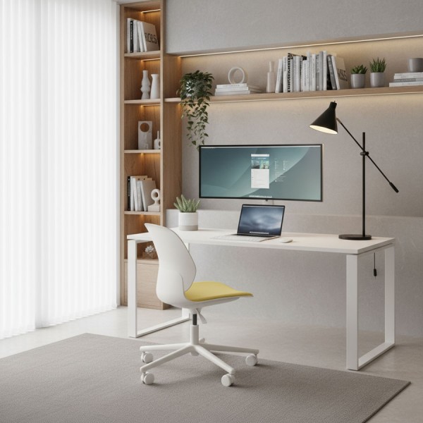 HAWORTH Maari | Homeoffice Bürostuhl Haworth Maari | Schale plaster | Bezug Oceanic gelb | Gestell Aluminium weiß | Beispielbild