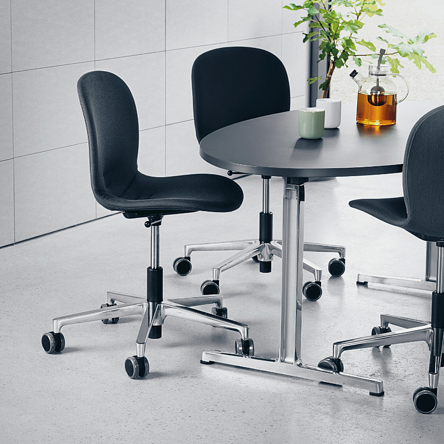 RBM Noor (6075S) Bürostuhl Konferenzstuhl Eichensitzschale mit Sitzpolster  auf Rollen