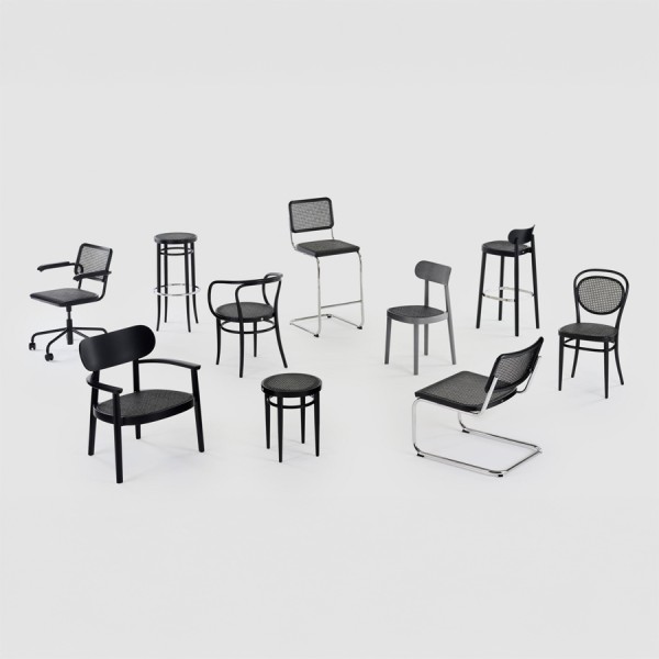 THONET Drehsessel S 64 VDR Dark Melange mit Armlehnen | Rohrgeflecht-Sitz | Gestell schwarz THONET Drehsessel S 64 VDR Dark Melange mit Armlehnen | Rohrgeflecht-Sitz | Gestell schwarz