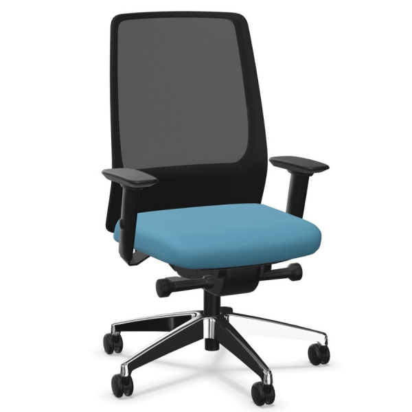 Interstuhl AIMis1 1S04 Bürostuhl konfigurierbar Synchronmechanik, Netzrückenlehne Interstuhl AIMis1 (1S04, 1S046, 1S146) - Frontansicht - Sitzfläche pastelblau