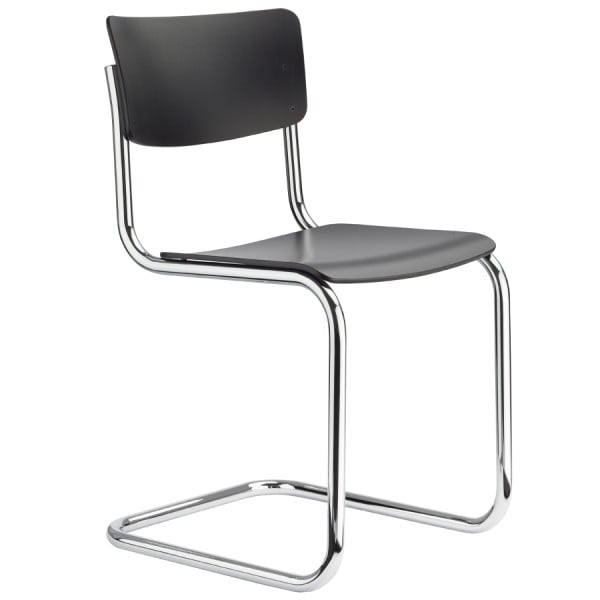 THONET Stahlrohr-Freischwinger S 43 Formholzschale schwarz gebeizt - Gestell verchromt