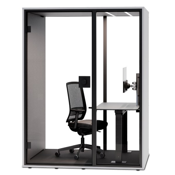 Berlin Acoustics Work in Weiß mit Rückwand aus Glas und Monitorhalterung