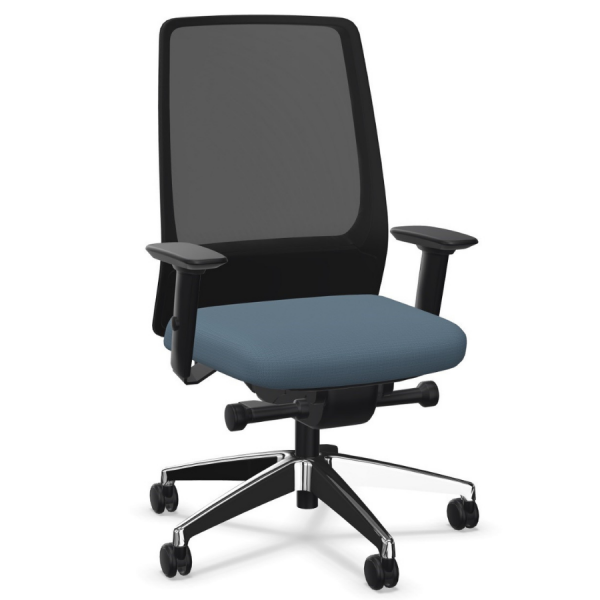 Interstuhl AIMis1 1S04 Bürostuhl konfigurierbar Synchronmechanik, Netzrückenlehne Interstuhl AIMis1 (1S04, 1S046, 1S146) - Frontansicht - Sitzfläche blaugrau