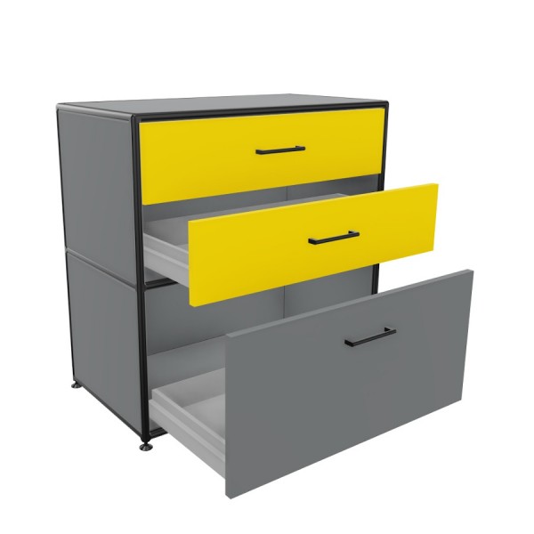 Bosse Regal Black Edition Höhe 2 OH Breite 80 cm in Le Corbusier mit Schüben offen