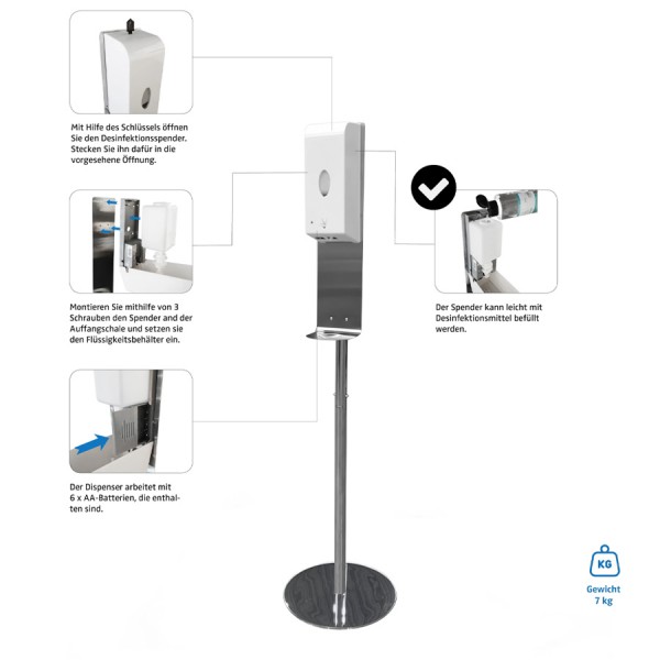 Desinfektionsspender mit Standfuß inklusive hygienischer Auffangschale - Features 2