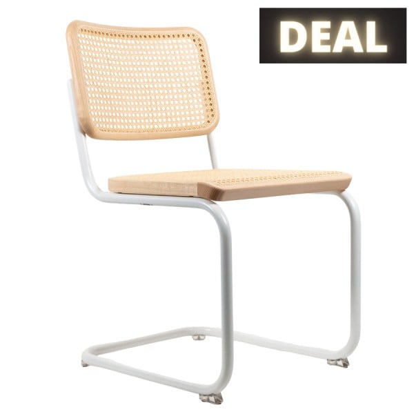 THONET Stahlrohr-Freischwinger S 32 V Rohrgeflecht-Sitz Esche Pure Materials - Gestell weiß