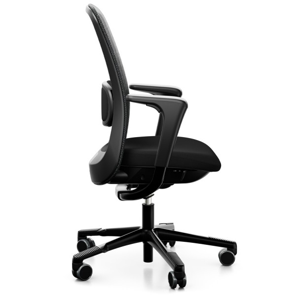 HAG SoFi Mesh 7500 | Xtreme schwarz | 2D Armlehnen mit SlideBack Funktion | hohe 200 mm Gasfeder HAG SoFi Mesh 7500 Bürostuhl mit Netzrücken schwarz - Seitenansicht