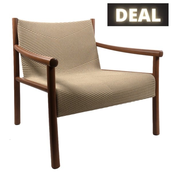 Arper Kata Lounge Sessel gemustert | Sitzfläche Wheat | Gestell Robinia