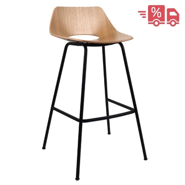 THONET S 661 H Stahlrohrhocker Edelholz Eiche klar lackiert - Gestell schwarz matt