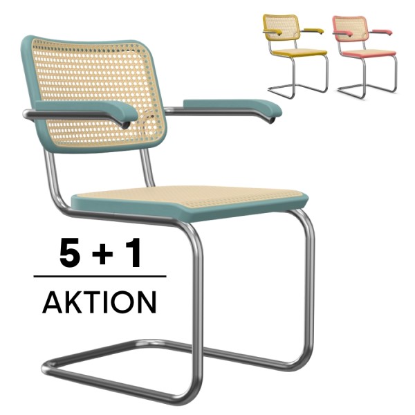 THONET S 64 V | Konfigurator Buche farbig gebeizt | Stahlrohr-Freischwinger | Gestell verchromt