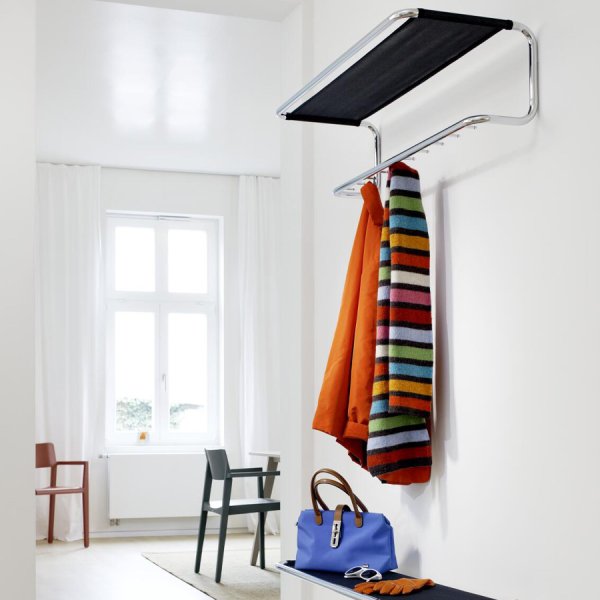 THONET Stahlrohr Garderobe Schuhablage S 1521 | Netzgewebe schwarz | Gestell verchromt THONET Stahlrohr Garderobe - Hutablage u. Schuhablage - Beispielbild