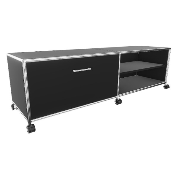 Bosse TV-Board 1 OH Breite 160 cm in Melamin Schwarz mit 1 Klappe und 1 offenen Fach
