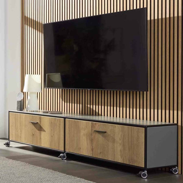 BOSSE SOLUTIONS TV-Board | Basaltgrau | Eiche halifax | Black Edition Bosse Solutions TV-Board auf Rollen | Klappen | Black Edition