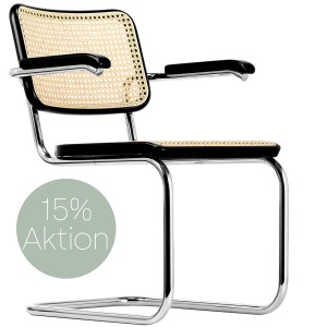 THONET Stahlrohr-Freischwinger S 64 V Rohrgeflecht-Sitz mit Armlehnen - Gestell verchromt THONET Stahlrohr-Freischwinger S 64 V Rohrgeflecht-Sitz mit Armlehnen - Gestell verchromt