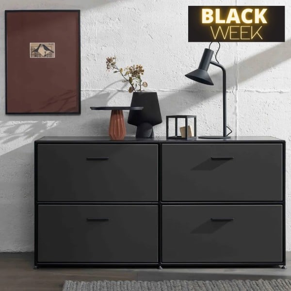 Bosse Solutions Sideboard | 2 Auszüge unten | 2 Klappen oben | Melamin anthrazit | Black Edition