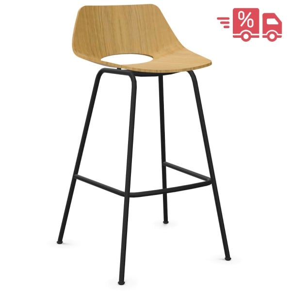THONET S 661 H Stahlrohrhocker Edelholz Eiche klar lackiert - Gestell schwarz matt