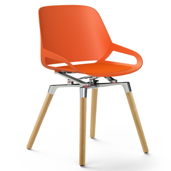 Aeris Numo Holzgestell - Sitzschale orange-rot - Kinematik poliert - Sitzkissen orange-rot