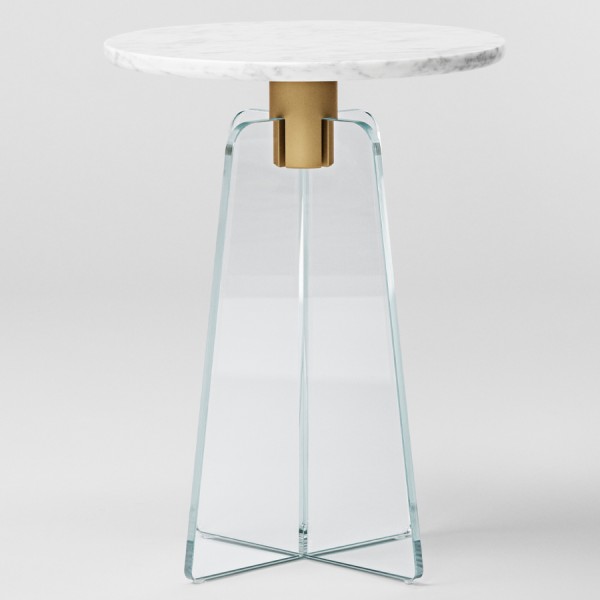 MILLION Copenhagen CUPOLA Side Table - graue Marmorplatte - transparenter Glasfuß