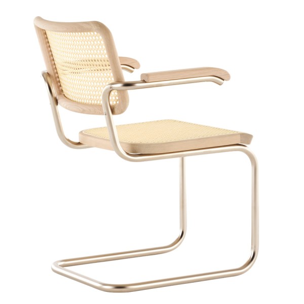 JS. THONET S 64 V NORDIC 04 | Eiche weiß pigmentiert | Stahlrohr-Freischwinger mit Armlehnen JS. THONET S 64 V NORDIC 04 | Eiche weiß pigmentiert | Ansicht seitlich