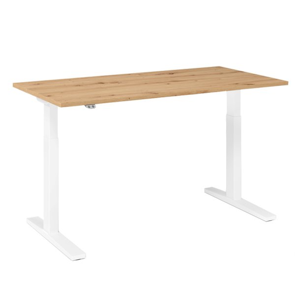 RWH ACTION elektrisch verstellbarer Schreibtisch - Tischplatte Asteiche, Gestell weiß - 160x80 cm
