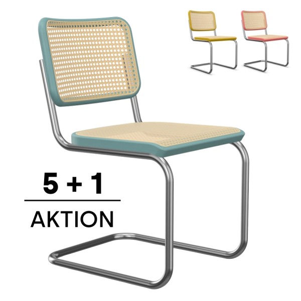 THONET S 32 V | Konfigurator Buche farbig gebeizt| Stahlrohr-Freischwinger | Gestell verchromt