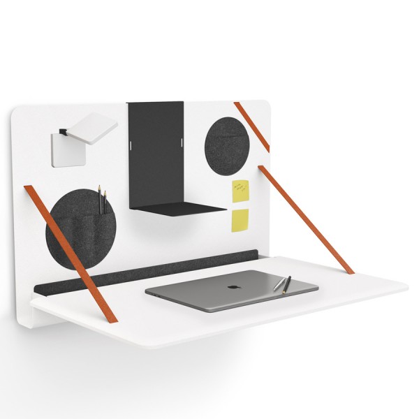 Brunner notebook - aufklappbarer Wandtisch in Weiß - Gurte orange