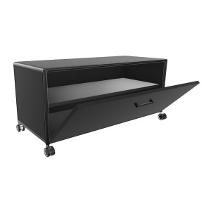Bosse TV-Board Black Edition Höhe 1 OH Breite 100 cm in Melamin Schwarz mit Klappe offen Bosse TV-Board Black Edition Höhe 1 OH Breite 100 cm in Melamin Schwarz mit Klappe offen