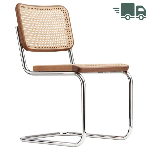 THONET Stahlrohr-Freischwinger S 32 V Rohrgeflecht-Sitz Nussbaum Pure Materials - Gestell verchromt