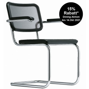 THONET Stahlrohr-Freischwinger S 64 N mit Armlehnen u. Netzbespannung schwarz - Gestell verchromt THONET Stahlrohr-Freischwinger S 64 N mit Armlehnen u. Netzbespannung schwarz - Gestell verchromt